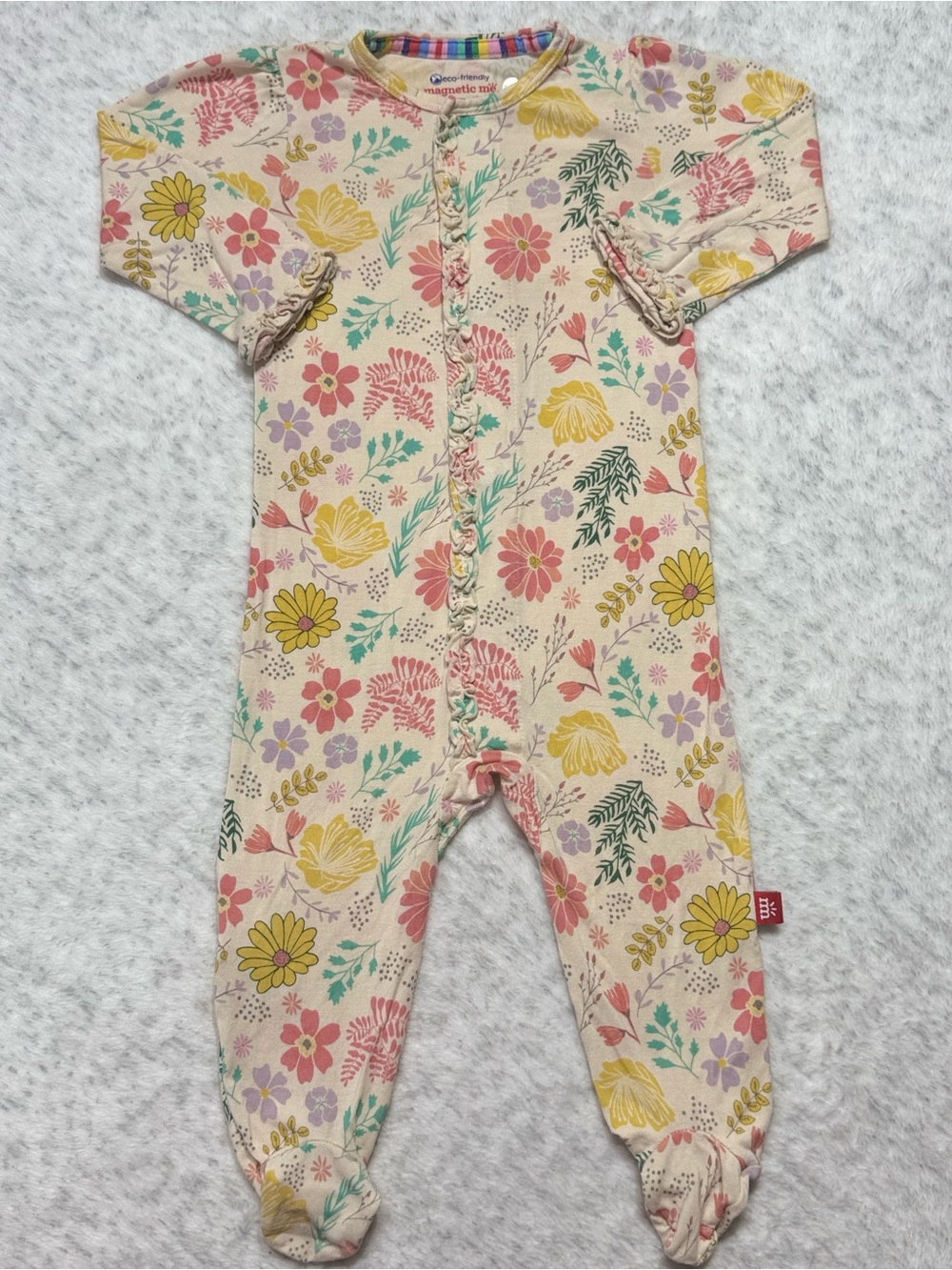 Magnetic Me Wildflower Ruffle Footie Sleeper 3-6M Baby Girl Modal Cream Floral